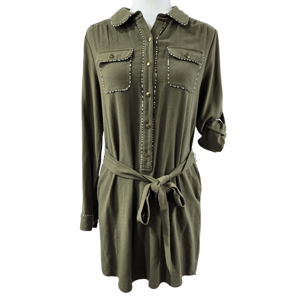 Banana Republic Heritage NWT Olive Green Roll Tab Sleeve Belted Shirt Dress